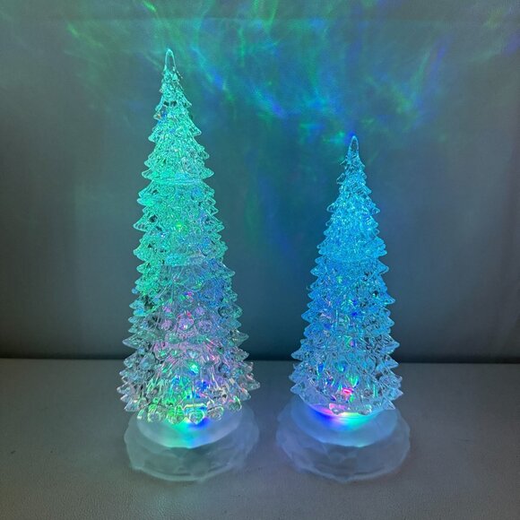 Acrylic Christmas Light Up Tree Holiday Lot Of 2 11" & 9" Tested and Works - Picture 2 of 5